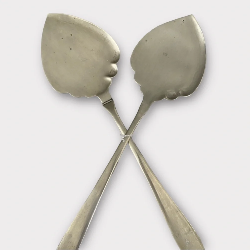 Vintage Serving Spoons Server Set of Two Scalloped Signed Marked Antique